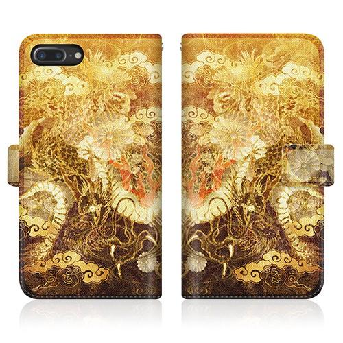 iPhone 7 Plus (iPhone7p) オリジナルデザイン 【 屏風 和柄 昇り金龍 菊花...