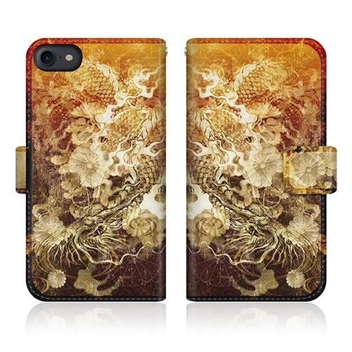 iPhone 8 (iPhone8) オリジナルデザイン 【 屏風 和柄 昇り黒龍 菊花紋章 風雲 ...