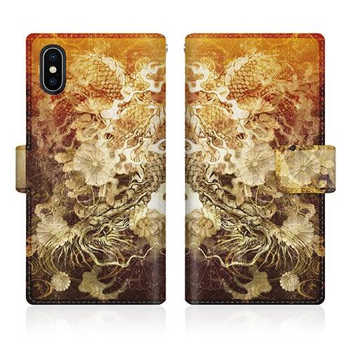 iPhone X (iPhoneX) オリジナルデザイン 【 屏風 和柄 昇り黒龍 菊花紋章 風雲 ...