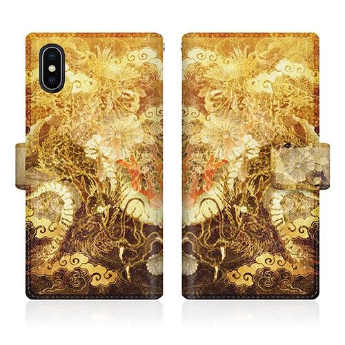 iPhone X (iPhoneX) オリジナルデザイン 【 屏風 和柄 昇り金龍 菊花紋章 風雲 ...