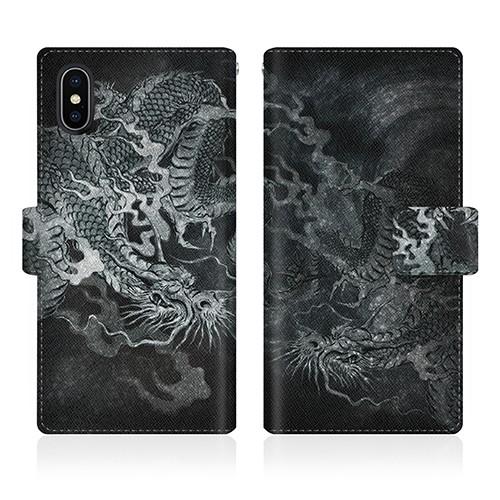 iPhone X (iPhoneX) オリジナルデザイン 【 龍の咆哮 - 黒 ダイアリー  】