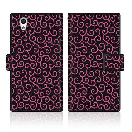 AQUOS EVER (SHV37) オリジナルデザイン 【 モダン 唐草模様 ブラック &amp; ピンク...