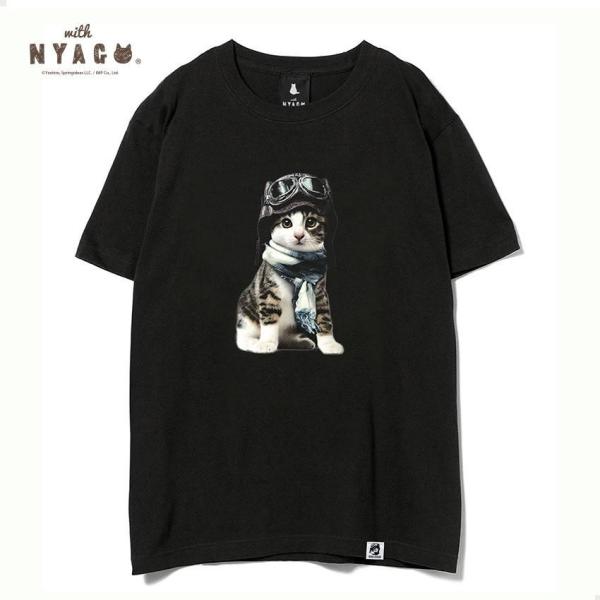 with NYAGO Tシャツ 【 パイロット ノアちゃん キジ白 1010 】 Tシャツ 猫 ネコ...