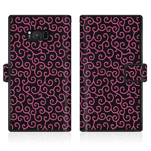 Android One (X1) オリジナルデザイン 【 モダン 唐草模様 ブラック &amp; ピンク T...