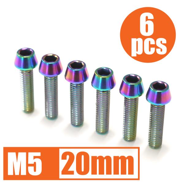 64チタン合金ボルト M5×20mm P0.8 6本セット テーパーキャップ ゆうパケット対応 焼き...