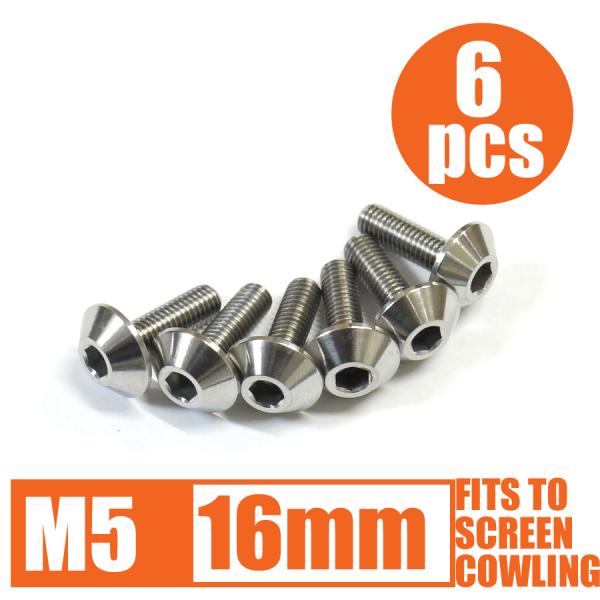 64チタン製スクリーンボルト M5×16mm P0.8 6本セット ゆうパケット対応 ナチュラル T...