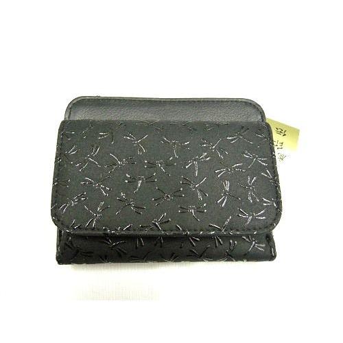 印伝 二つ折り財布（ボックス型小銭入れ付き） トンボ柄 ブラック 鹿革 いんでん