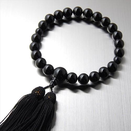 数珠 男性用 オニキス 12ミリ玉 正絹頭房 京都謹製 略式用念珠 天然石 パワーストーン