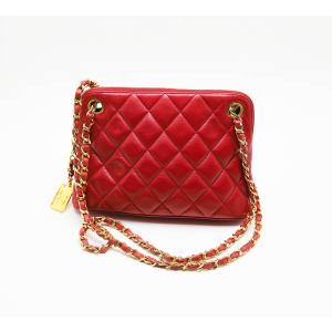 ヴィンテージ シャネル CHANEL レッド ショルダーバッグ シャネル CHANEL 1番台 ダブルフラップ ラムスキン ショルダーバッグ
