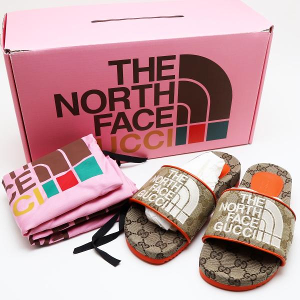 新品　GUCCI×THE NORTH FACE　GGスライド　サンダル　ブラウン　オレンジ　グッチ×...