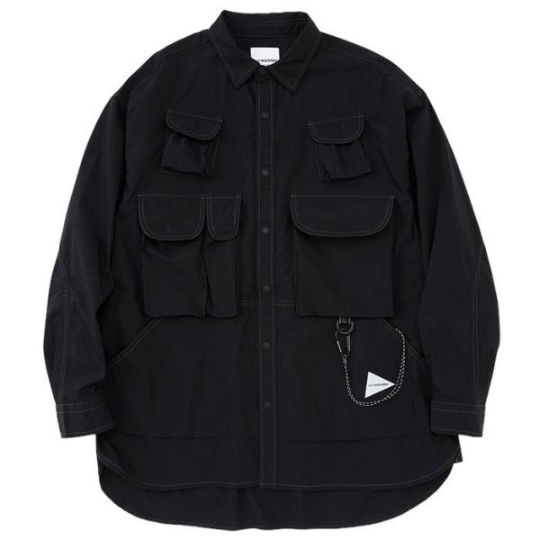 アンドワンダー and wander multi pocket shirt black andwan...