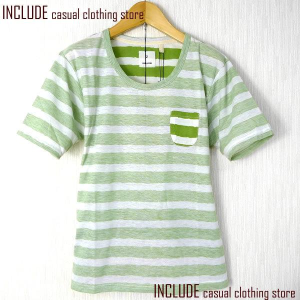 ちびポケ付ボーダー裏プリント半袖Tシャツ L 送料込 クリックポスト