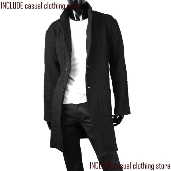 キルト素材 チェスターコート ロング ロングコート ガウンコート 凹凸 メンズ M 黒 送料込