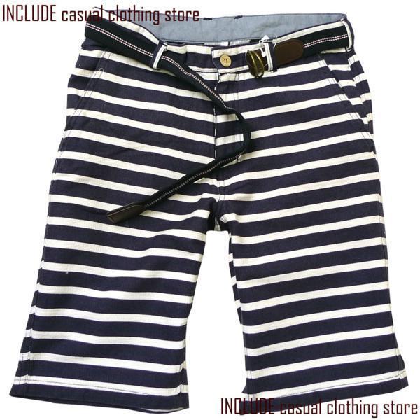 ショートパンツ ハーフパンツ ボーダー柄 ベルト付 79 送料込