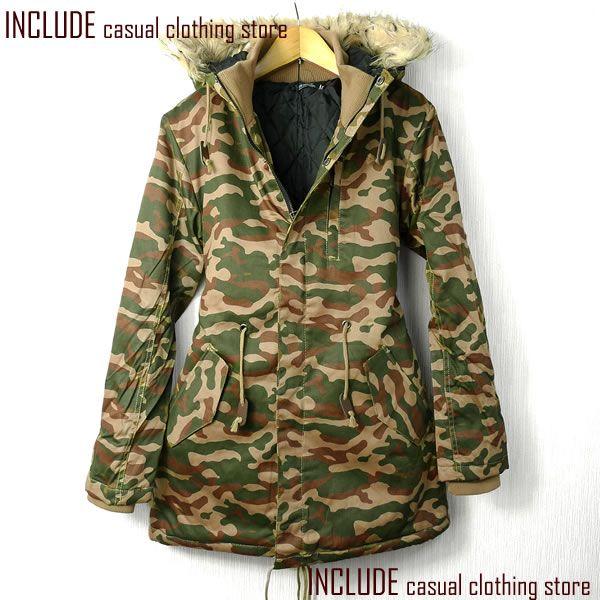 中綿 キルト フード ファー モッズコート コート アウター モッズ ミリタリー カモフラ 迷彩 カ...
