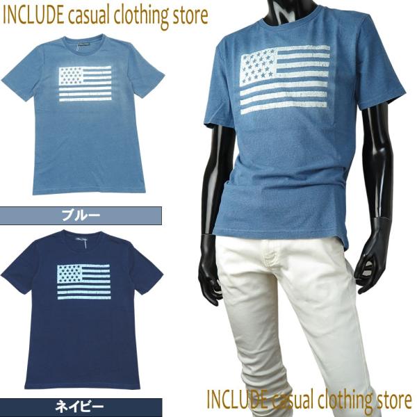 SALE 送料無料 半袖Ｔ インディゴ カットデニム 星条旗 プリント USA アメリカ ブリーチ ...
