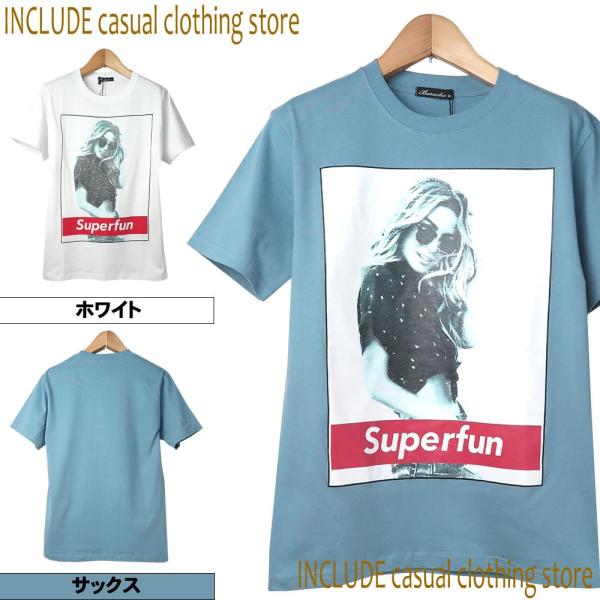 送料無料 半袖T ボックスロゴ ガール プリント クルーネック Tシャツ 半袖 カットソー BITT...