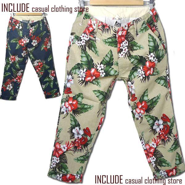 花柄 大柄 総柄 テーパード フラワー リゾート クロップドパンツ メンズ　南国 アロハ