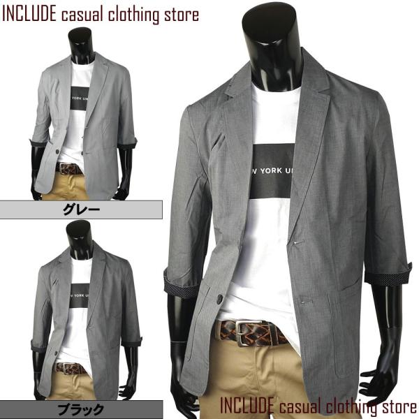 7分袖 シャンブレー クールビズ テーラード ジャケット ２ボタン シングル ジャケット