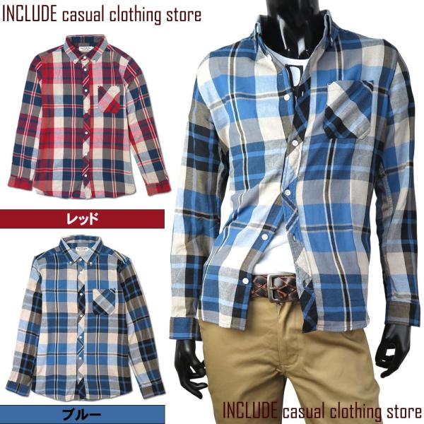 ツイルシャツ 綾織り チェックシャツ ボタンダウン 長袖シャツ メンズ