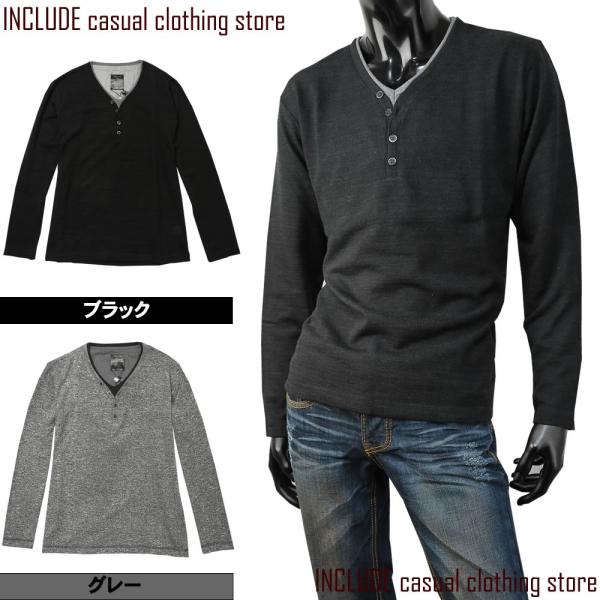 ロングTシャツ ロンＴ ニットソー Ｔシャツ Yヘンリー レイヤー メンズ BITTER M L L...