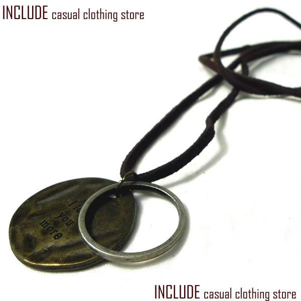 コイン＆リングアンティーク調ネックレス/チョーカー/ユニセックス/本革