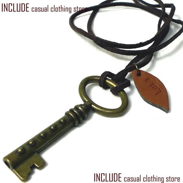 キー＆リーフアンティーク調ネックレス/チョーカー/ユニセックス/本革