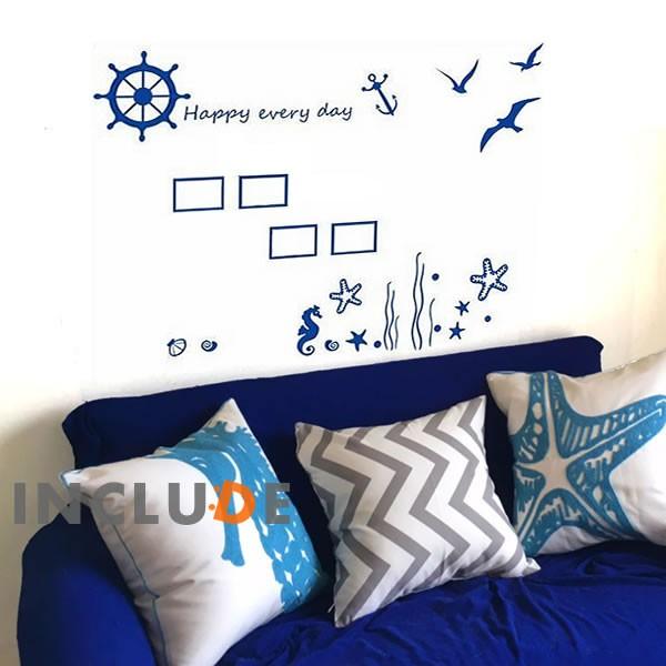 ウォールステッカー ブルー マリン ヨット 夏 ハーバー 海 優しい 壁シール ウォールシール 北欧...