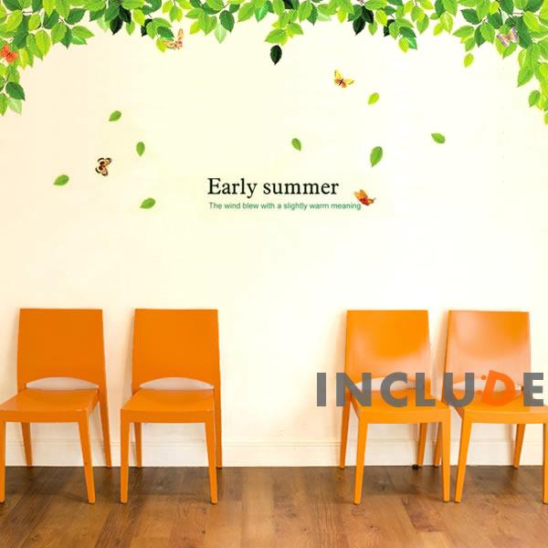 ウォールステッカー ツリー 植物 緑 蝶 バタフライ リーフ 結婚式 壁シール ウォールシール 北欧...