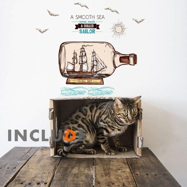 ウォールステッカー 帆船 模型 ボトルシップ ミニ帆船 指先の魔術 瓶の口より大きな帆船 陽気 海 ...