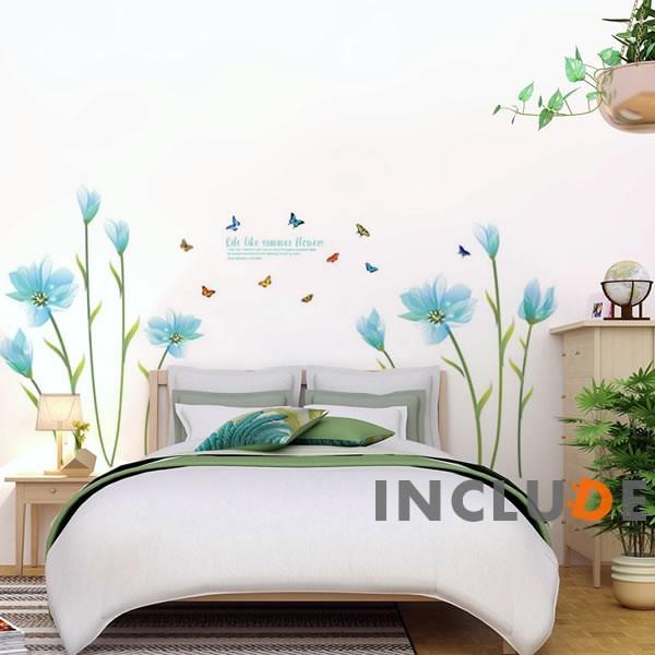 ウォールステッカー 花 青い花 青色 ブルー フラワー 母の日 ロゴ ポピー ハッピー フラワー 綺...