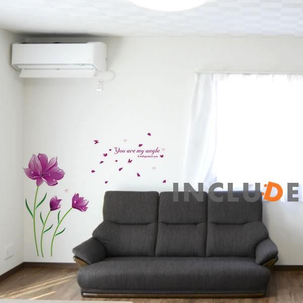 ウォールステッカー 花 紫色 紫花 パープル 赤紫 大きな花 透明感 フラワー 母の日 すみれ あや...