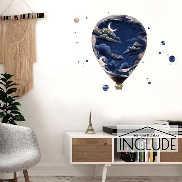ウォールステッカー 三日月 気球 夜 夢の気球 スノードーム 星 プラネタリウム 綺麗な夜 真夏の夜...