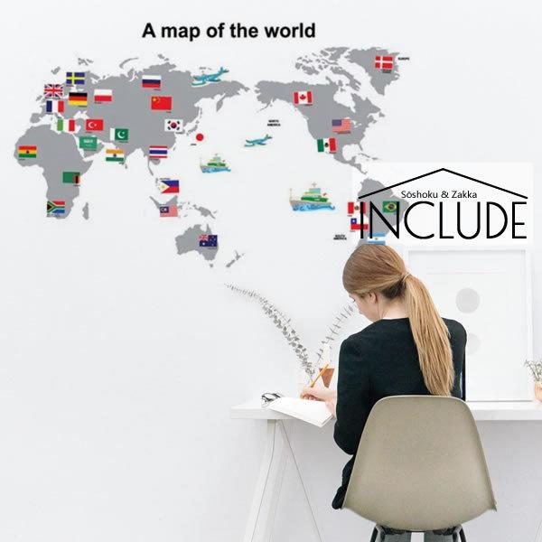 ウォールステッカー 世界地図 トラベルマップ マップ 地図 国の名前 世界中の国 大きいサイズ 小学...