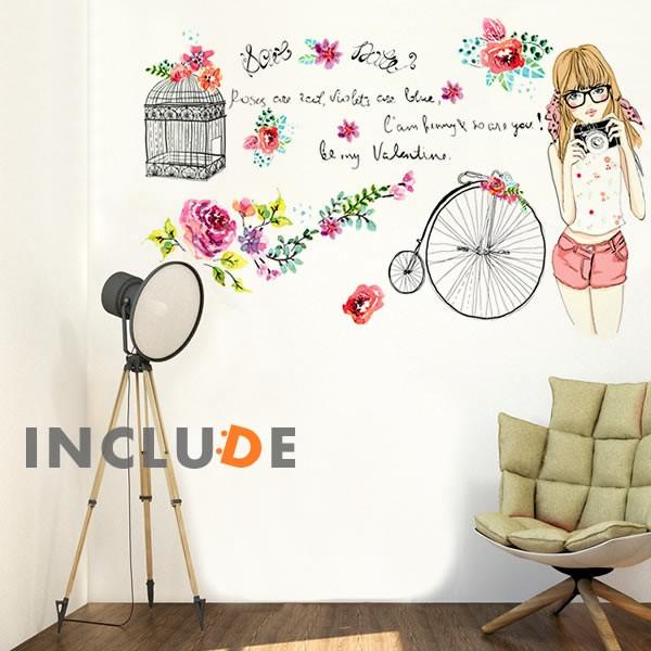 ウォールステッカー ローズ 薔薇 写真家 カメラ めがね女子 カメラ女子 ロゴ キュート かわいい ...