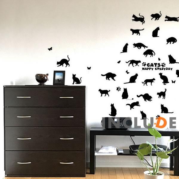 ウォールステッカー 猫 neko ネコ キャット ネコがいっぱい ネコのシルエット 遊んでる猫 じゃ...