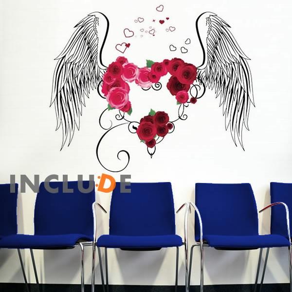 ウォールステッカー 薔薇 薔薇の花 赤い花 真っ赤な薔薇 天使 天使の羽 願いを叶える エンジェルロ...