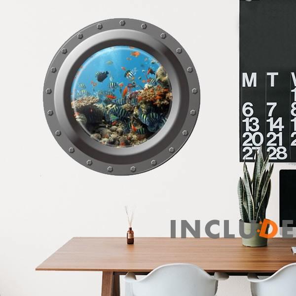 ウォールステッカー 潜水艦の窓 海水魚 アクアリウム 観賞魚 熱帯魚 海底 海底アドベンチャー アク...