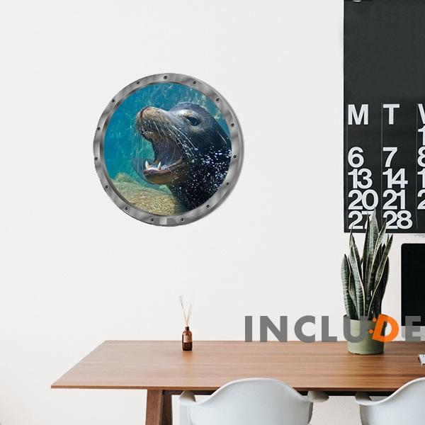 ウォールステッカー 潜水艦の窓 アシカ オットセイ トド アザラシ 一緒に泳ぐ 海底 海底アドベンチ...