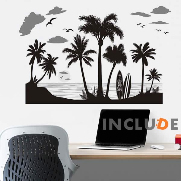 ウォールステッカー 椰子 ヤシ 南国 ビーチ 常夏 サーフィン かもめ サーファー リゾート感 コロ...
