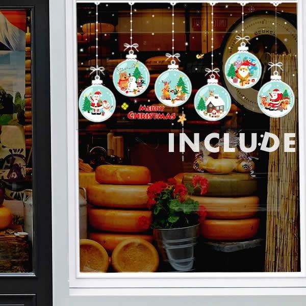 ウォールステッカー ガラスフィルム スノードーム メリークリスマス オーナメント ガラス 吊るして飾...