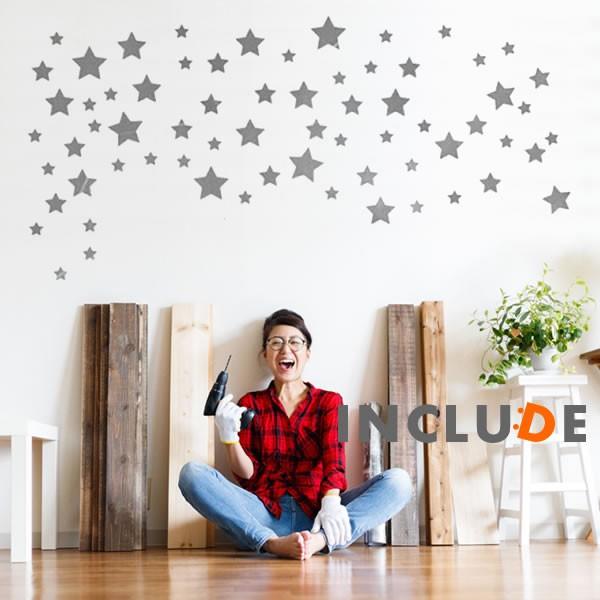 ウォールステッカー 星 スター シルバー 銀色 大きい星 小さい星 星がいっぱい 天体観測 星印 ア...
