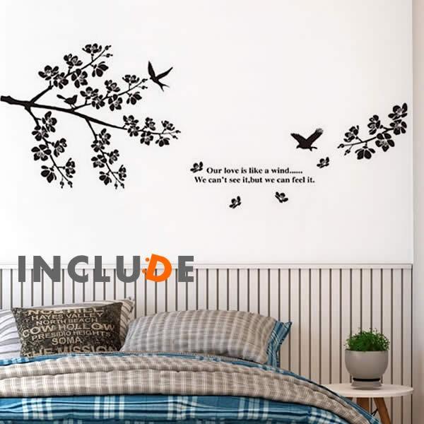 ウォールステッカー 桜 梅 SAKURA 鳥 白黒 モノクロ モノトーン ロゴ 和テイスト 壁にアク...