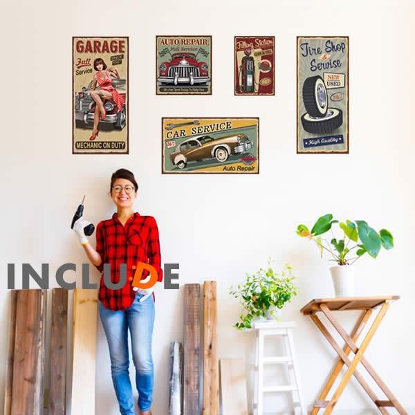 ウォールステッカー レトロ アメ車 ガソリン系 アメリカンブリキ看板 アメリカ ピンナップガール ア...