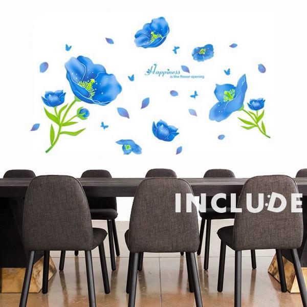 ウォールステッカー 青い花 ブルー コサージュ キラキラ 輝く 煌き ブルーフラワー ポピー ビンテ...
