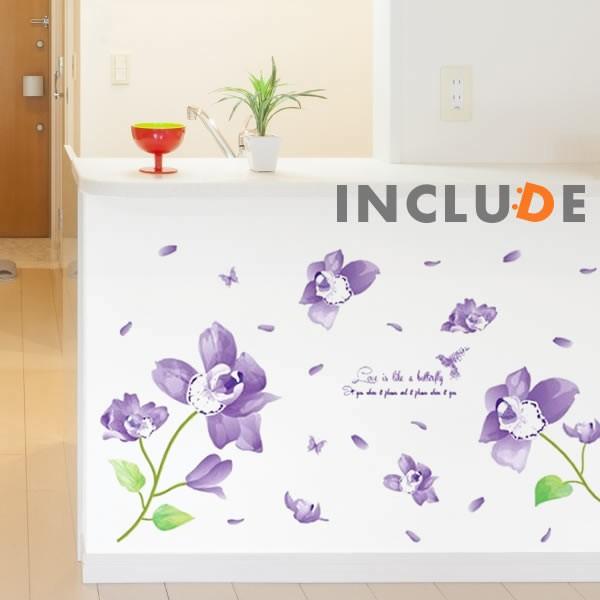 ウォールステッカー 紫色の花 パープル 花 コサージュ キラキラ 輝く 煌き コチョウラン 蘭 アイ...