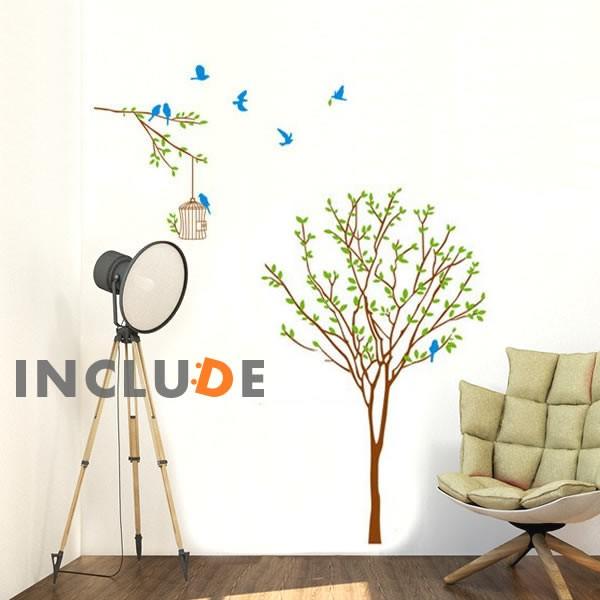 ウォールステッカー 木 ツリー 青い鳥 小鳥 鳥かご 鳥ケージ 春 夏 爽やか ブルーバード 暖か ...