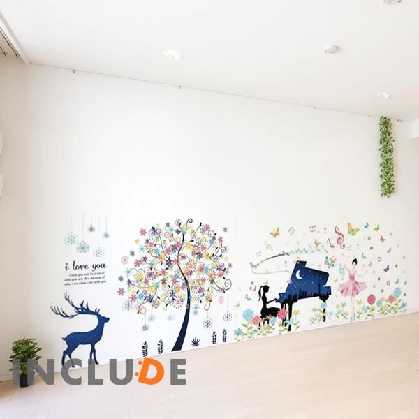 ウォールステッカー 型ステッカー ３枚セット 鹿 バレリーナ 花 エレガント ピアノ ビューティー ...