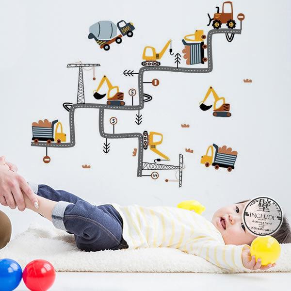 壁ステッカー 工事車両 はたらくくるま ダンプ トラック ホイールローダー ブルトーザー ミキサー車...