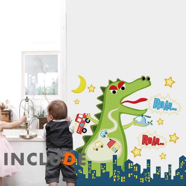 ウォールステッカー 恐竜 街を壊す 背中を上る 夜の街 ドラゴン ダイナソー 子供が好き 扉 アニメ...